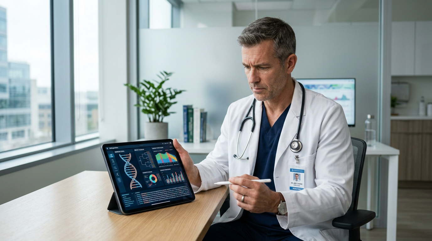 Clinician reviewing prenatal genomic report