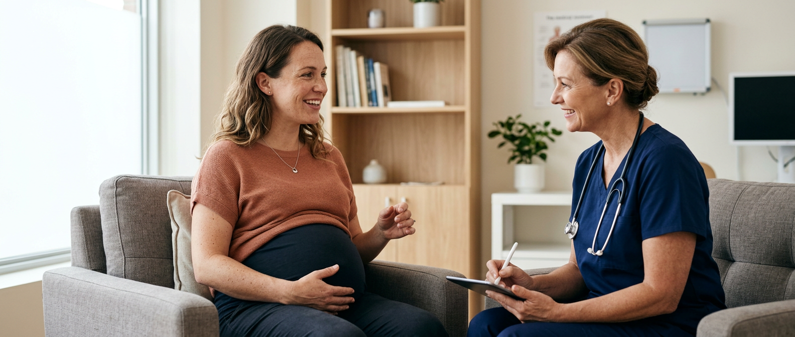 Pregnant patient discussing prenatal screening with a clinician